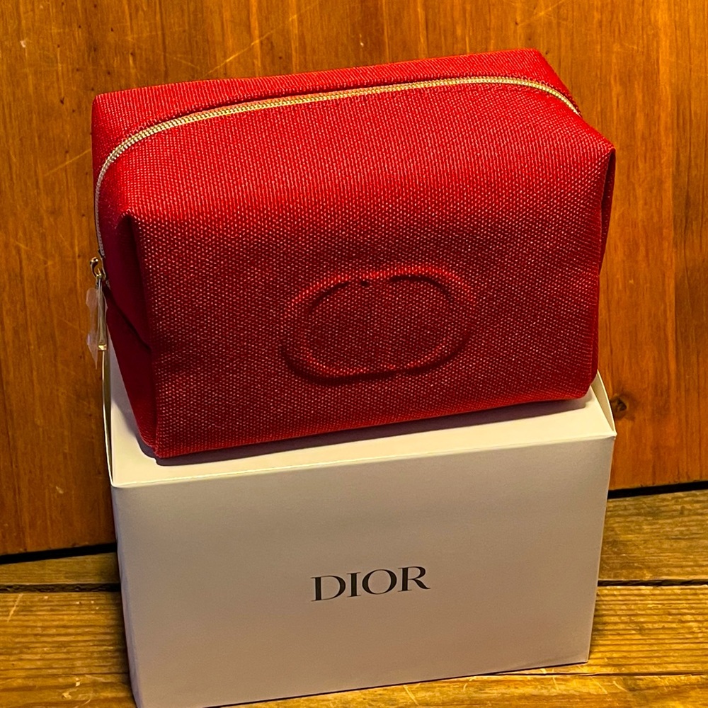 Dior Red Canvas Cosmetic Pouch